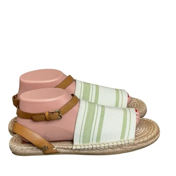 TORY BURCH Elastic Awning Stripe
Espadrille Sandal Green and Ivory 9.5 - Picture 3 of 16